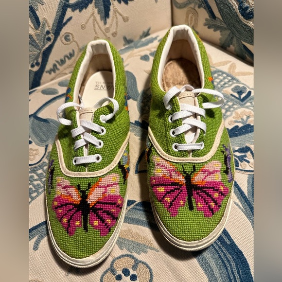 Vans Shoes - Vans Van Doren 1960’s Vintage Needlepoint Butterfly Skate Sneakers.  Size 9.5